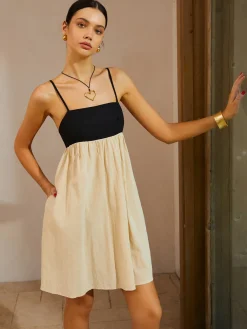 COMMENSE Color Block Backless Spaghetti Strap Short Dress* Casual Dresses|Vacation Dresses