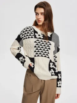 COMMENSE Color Block Cable-Knit Warm Sweater* Sweater Tops|Sweaters & Cardigans