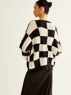 COMMENSE Color Block Checkerboard Sweater* Sweater Tops|Sweaters & Cardigans