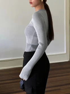 COMMENSE Color block Crew Neck Knit Top* Sweater Tops|Sweaters & Cardigans