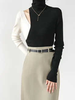 COMMENSE Color Block Cutout Knit Top* Sweater Tops|Sweaters & Cardigans