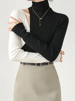 COMMENSE Color Block Cutout Knit Top* Sweater Tops|Sweaters & Cardigans