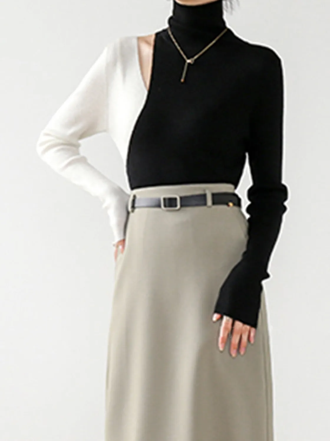 COMMENSE Color Block Cutout Knit Top* Sweater Tops|Sweaters & Cardigans