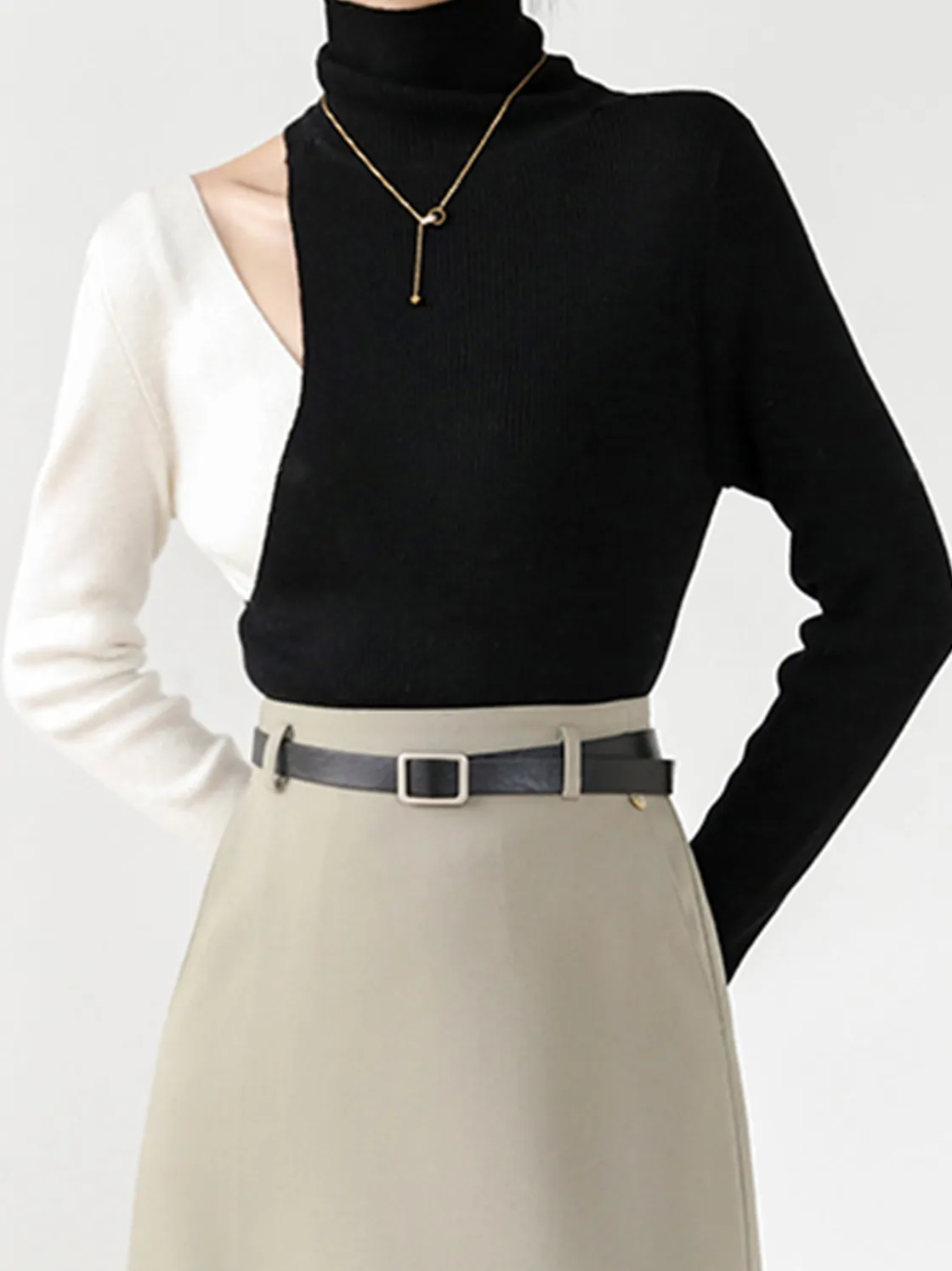 COMMENSE Color Block Cutout Knit Top* Sweater Tops|Sweaters & Cardigans