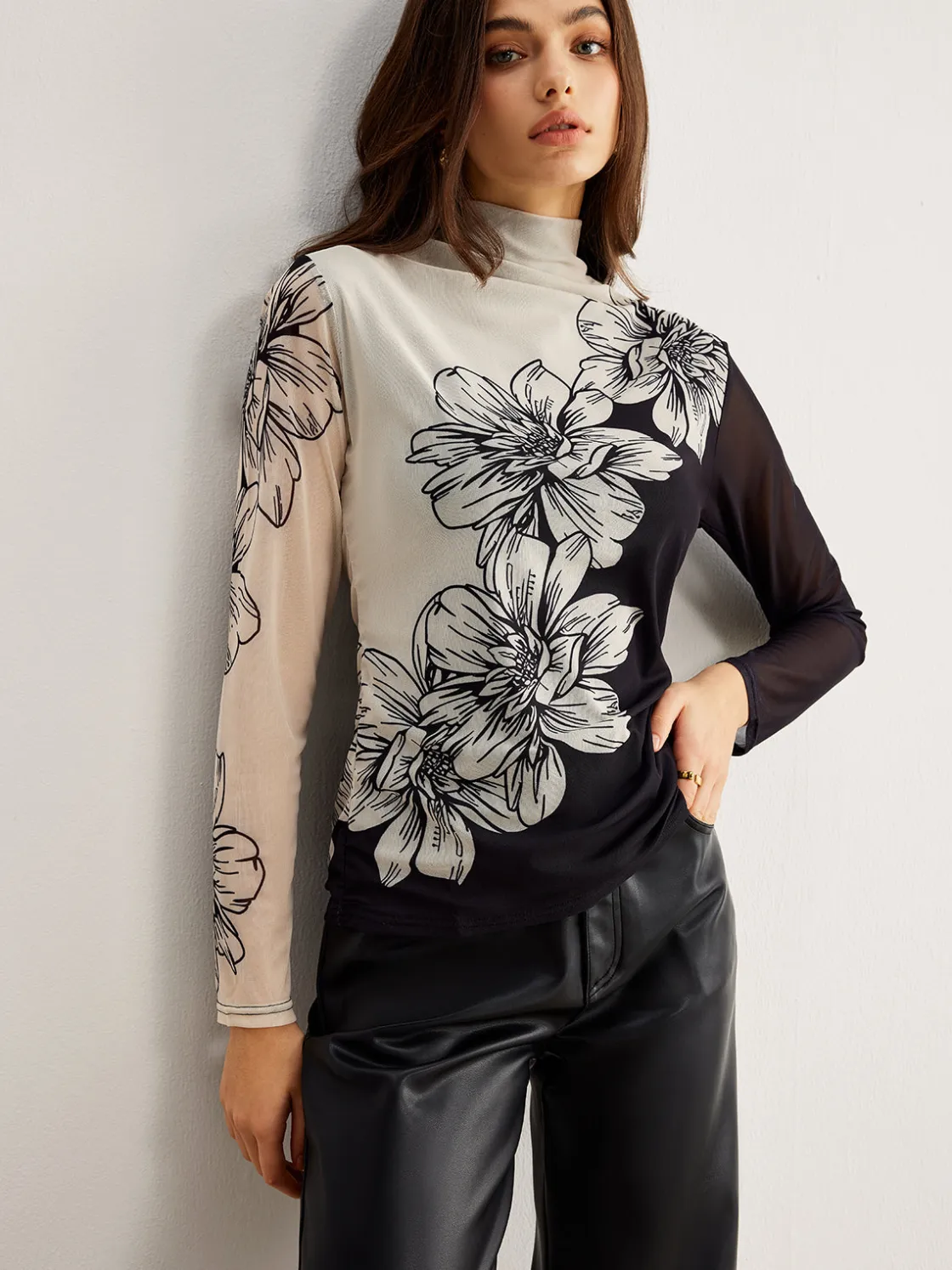 COMMENSE Color Block Floral Mesh Top* T-shirts|Tops
