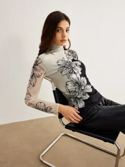COMMENSE Color Block Floral Mesh Top* T-shirts|Tops