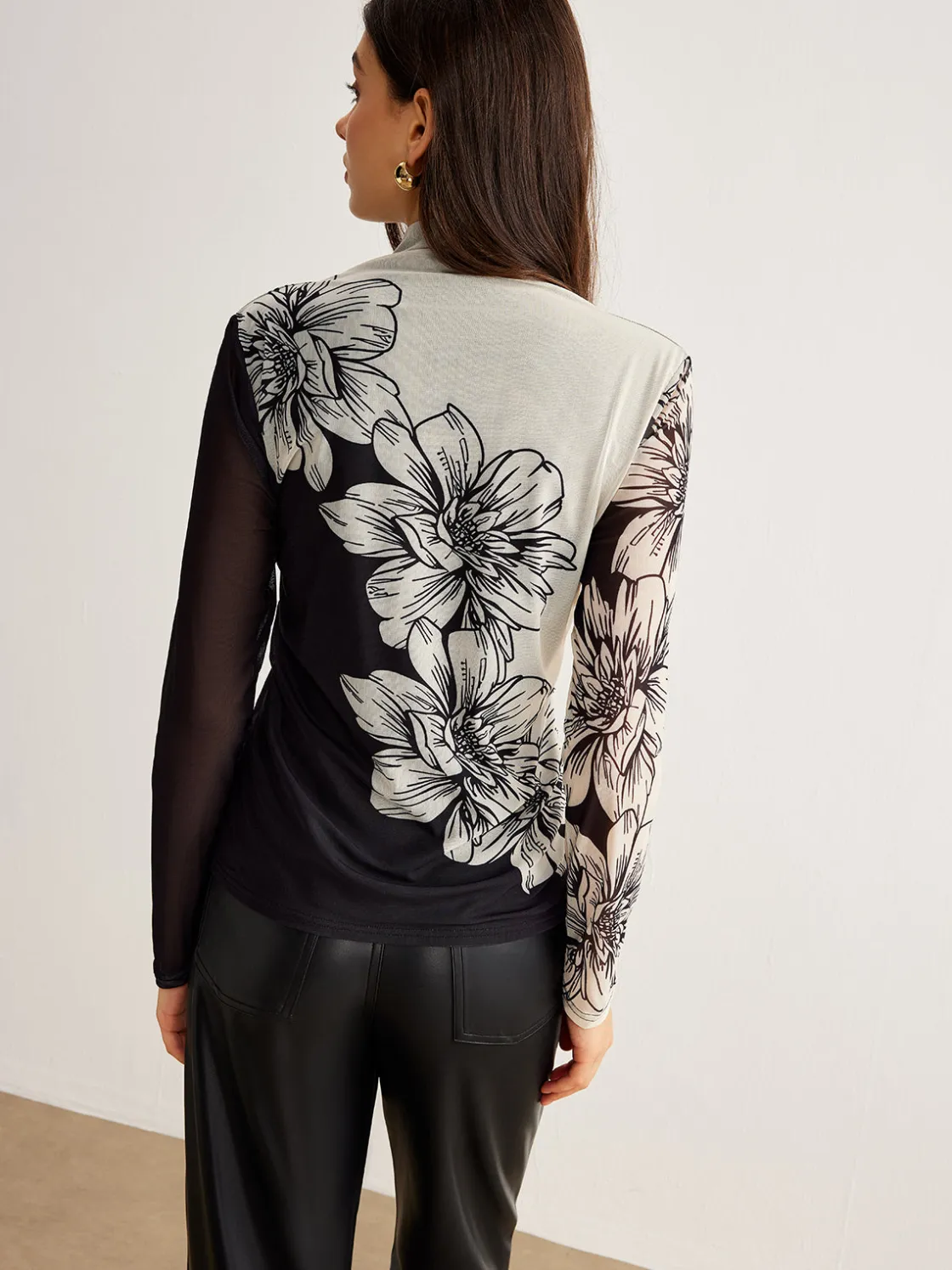 COMMENSE Color Block Floral Mesh Top* T-shirts|Tops