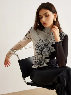COMMENSE Color Block Floral Mesh Top* T-shirts|Tops