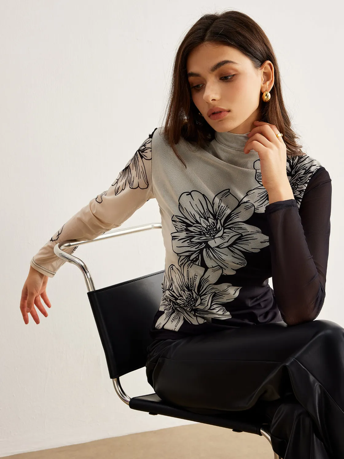 COMMENSE Color Block Floral Mesh Top* T-shirts|Tops