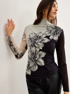 COMMENSE Color Block Floral Mesh Top* T-shirts|Tops