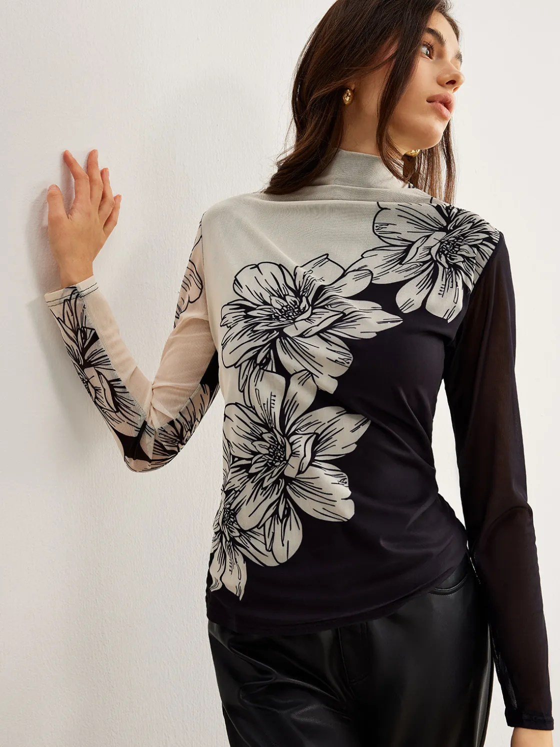 COMMENSE Color Block Floral Mesh Top* T-shirts|Tops