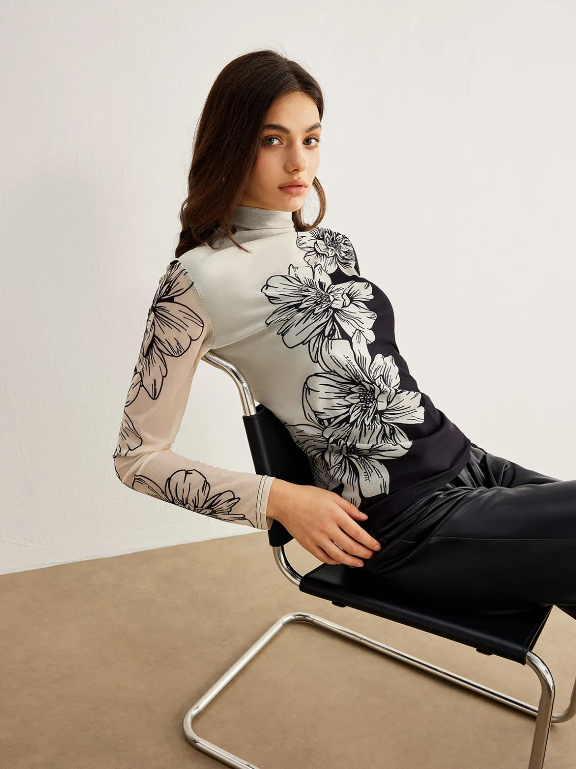 COMMENSE Color Block Floral Mesh Top* T-shirts|Tops
