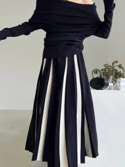 COMMENSE Color Block Knit Midi Skirt* Skirts|Knitwear
