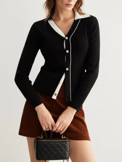 COMMENSE Color Block Lapel Button Cardigan* Cardigans|Sweaters & Cardigans