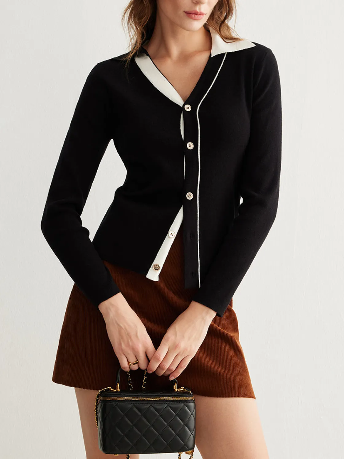 COMMENSE Color Block Lapel Button Cardigan* Cardigans|Sweaters & Cardigans