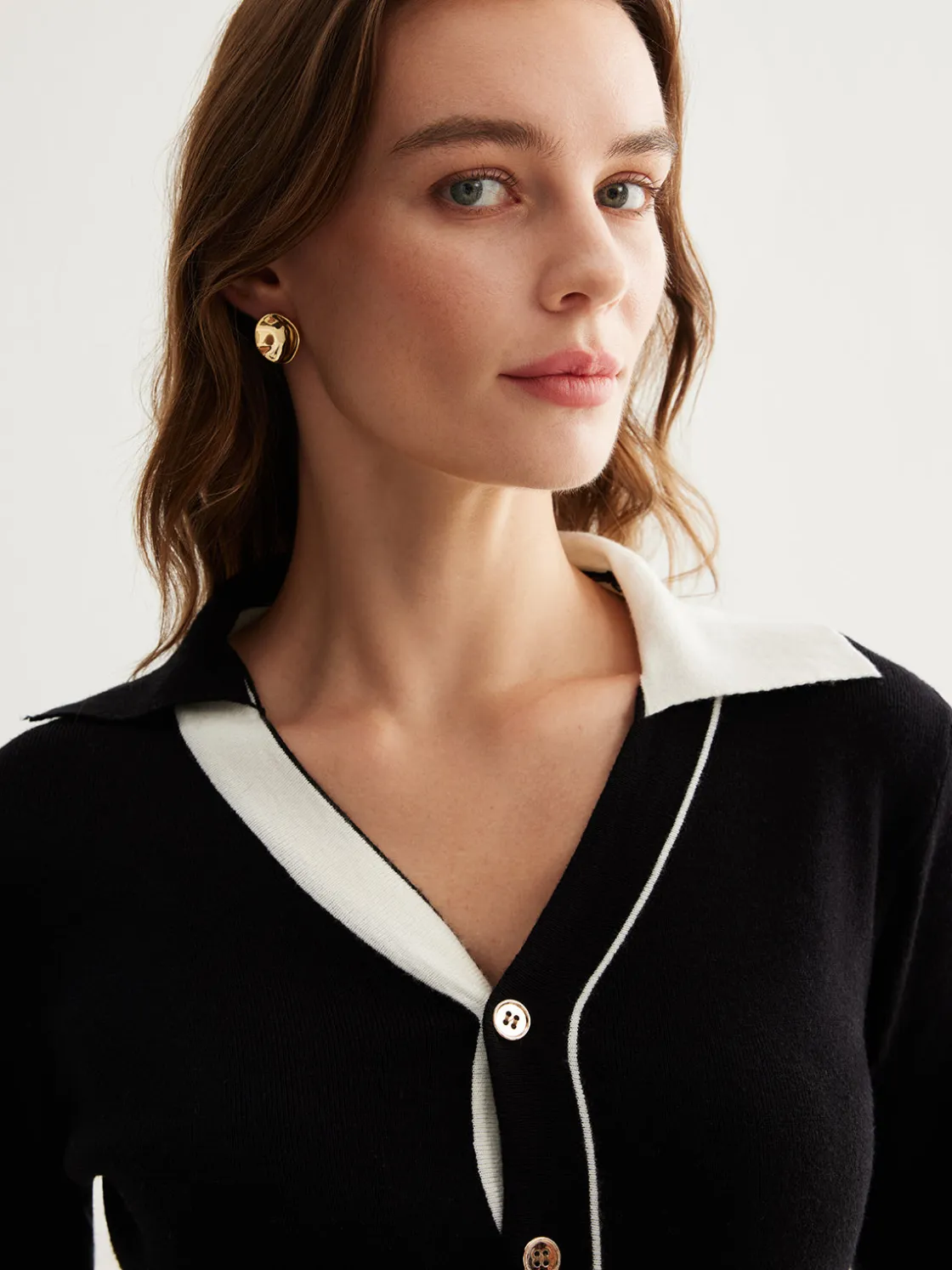 COMMENSE Color Block Lapel Button Cardigan* Cardigans|Sweaters & Cardigans