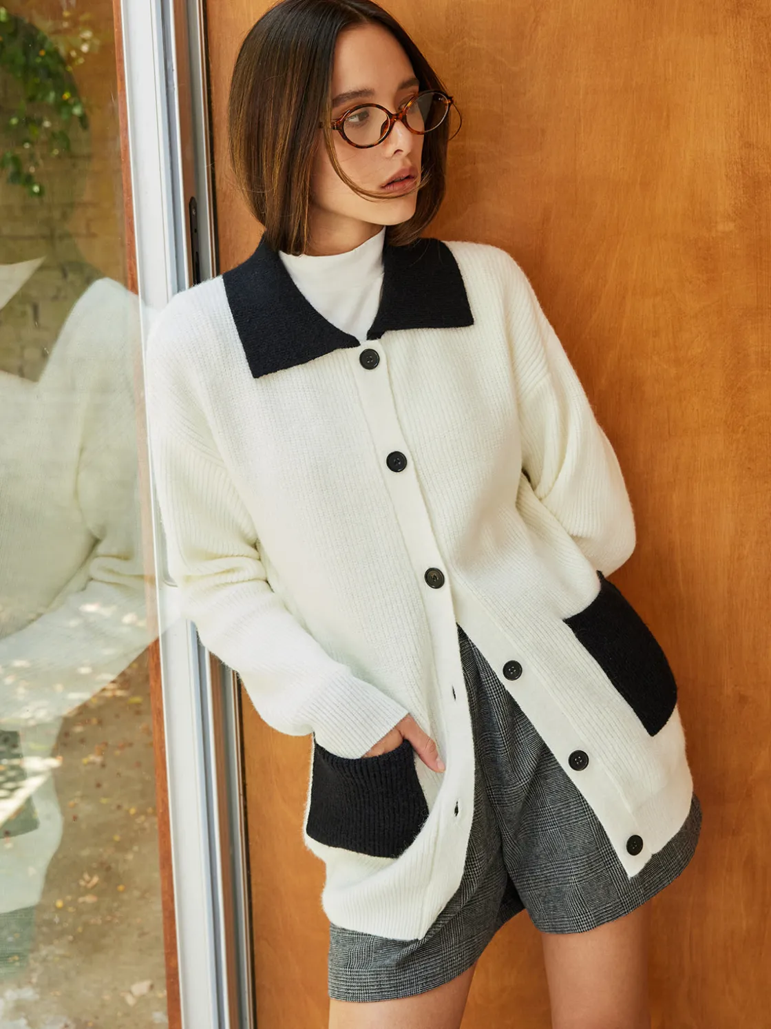 COMMENSE Color Block Lapel Oversize Cardigan* Cardigans|Sweaters & Cardigans