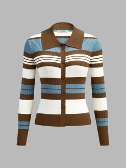 COMMENSE Color Block Lapel Slim Cardigan* Cardigans|Sweaters & Cardigans