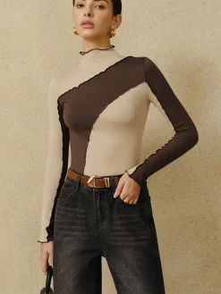 COMMENSE Color Block Lettuce Trim Jersey Top* T-shirts|Tops