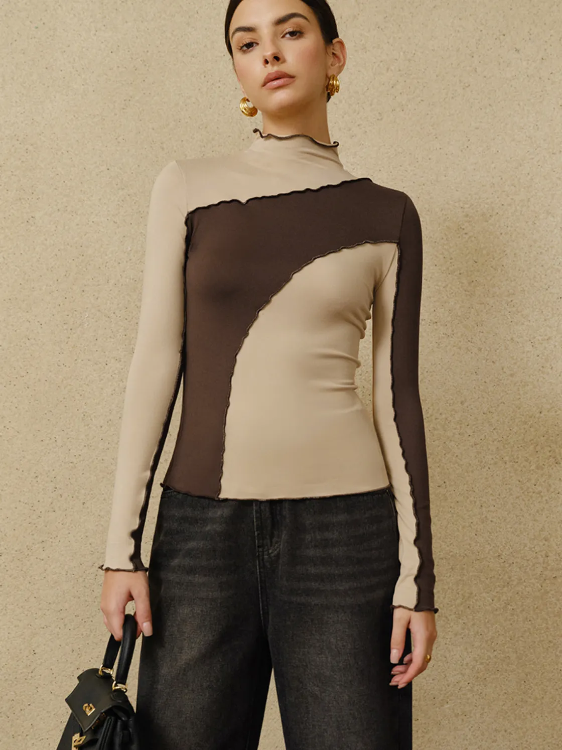 COMMENSE Color Block Lettuce Trim Jersey Top* T-shirts|Tops