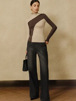 COMMENSE Color Block Lettuce Trim Jersey Top* T-shirts|Tops