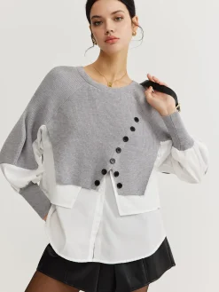 COMMENSE Color Block Panel Knit Top* Sweater Tops|Sweaters & Cardigans