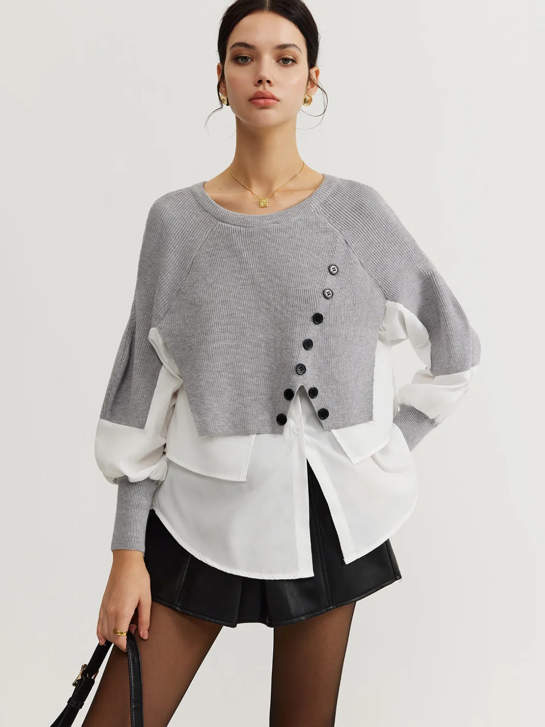 COMMENSE Color Block Panel Knit Top* Sweater Tops|Sweaters & Cardigans