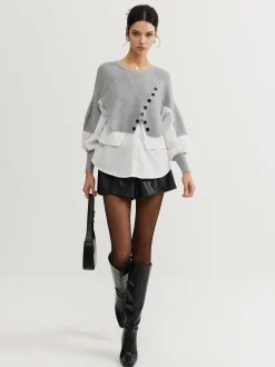 COMMENSE Color Block Panel Knit Top* Sweater Tops|Sweaters & Cardigans