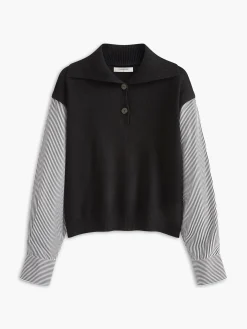 COMMENSE Color Block Panel Lapel Sweater* Sweater Tops|Sweaters & Cardigans