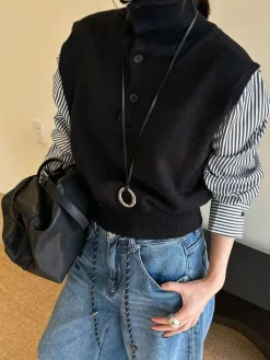 COMMENSE Color Block Panel Lapel Sweater* Sweater Tops|Sweaters & Cardigans