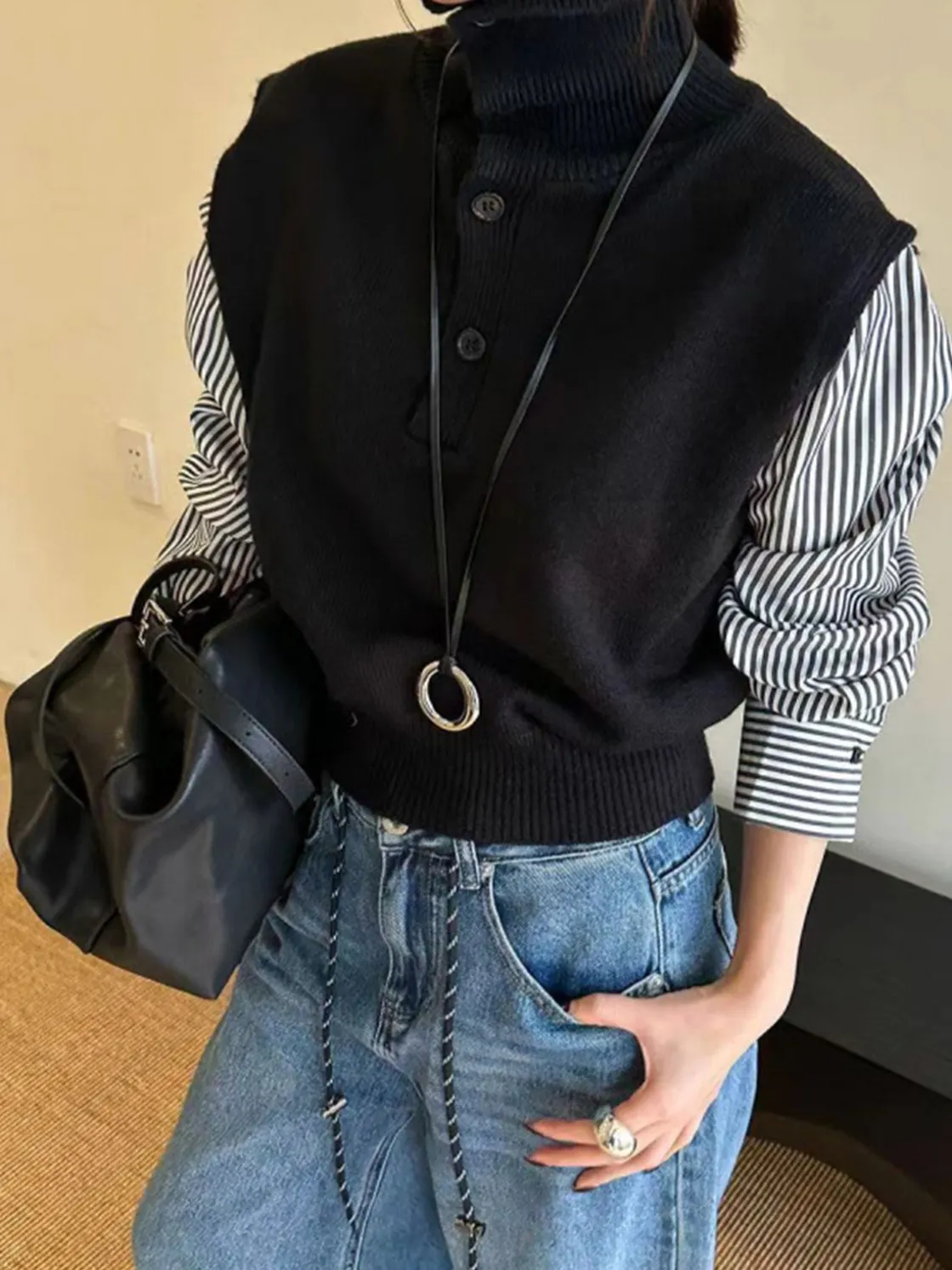 COMMENSE Color Block Panel Lapel Sweater* Sweater Tops|Sweaters & Cardigans