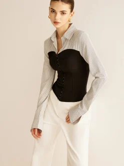 COMMENSE Color Block Panel Polo Blouse* Blouses & Shirts|Tops