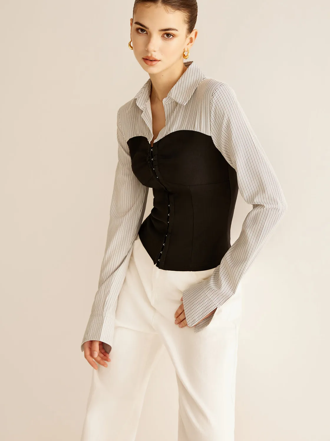 COMMENSE Color Block Panel Polo Blouse* Blouses & Shirts|Tops