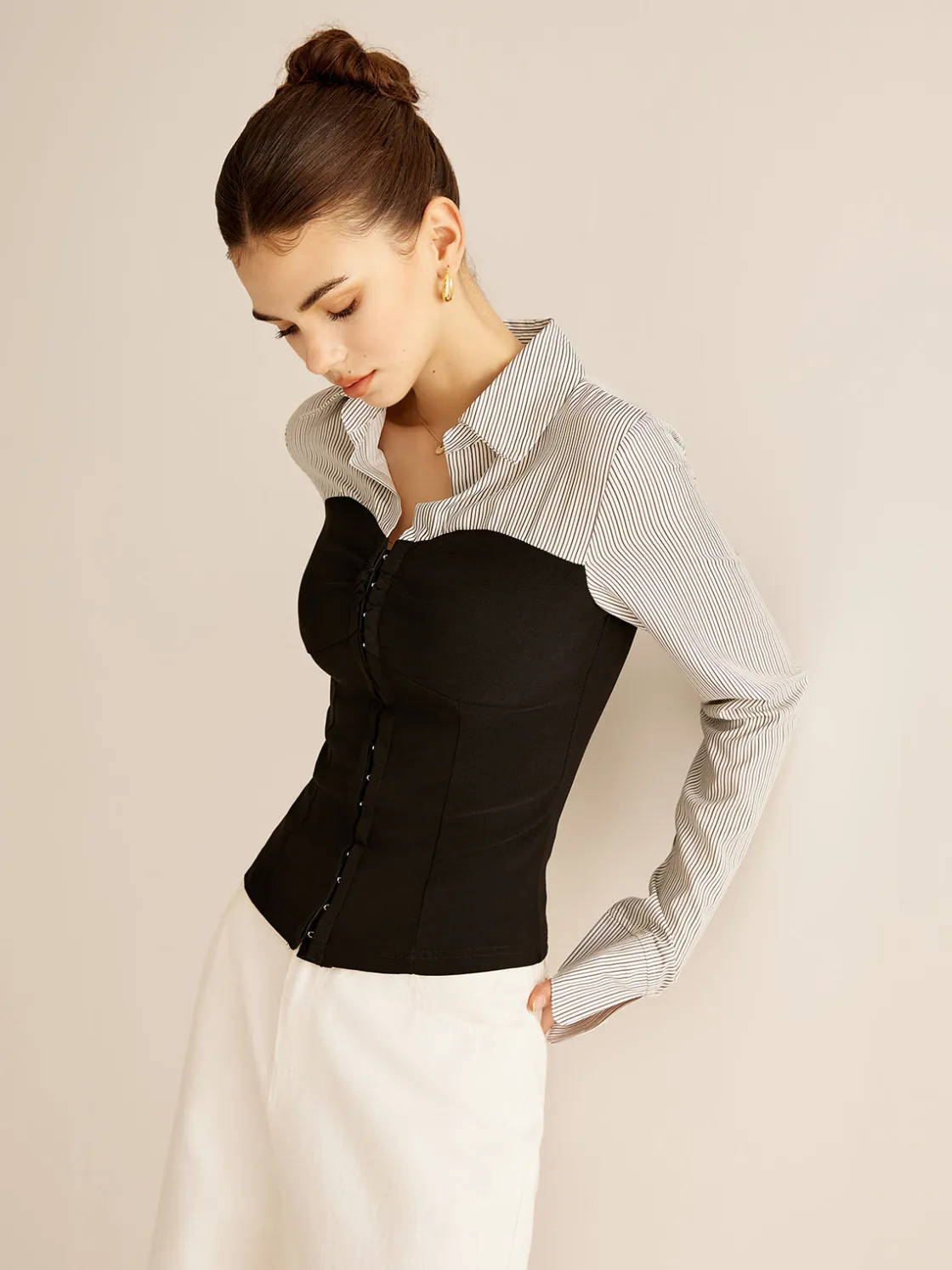 COMMENSE Color Block Panel Polo Blouse* Blouses & Shirts|Tops