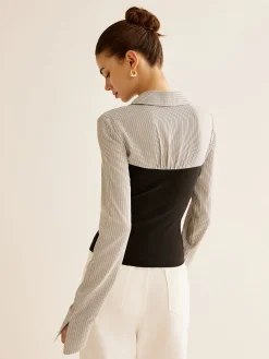 COMMENSE Color Block Panel Polo Blouse* Blouses & Shirts|Tops