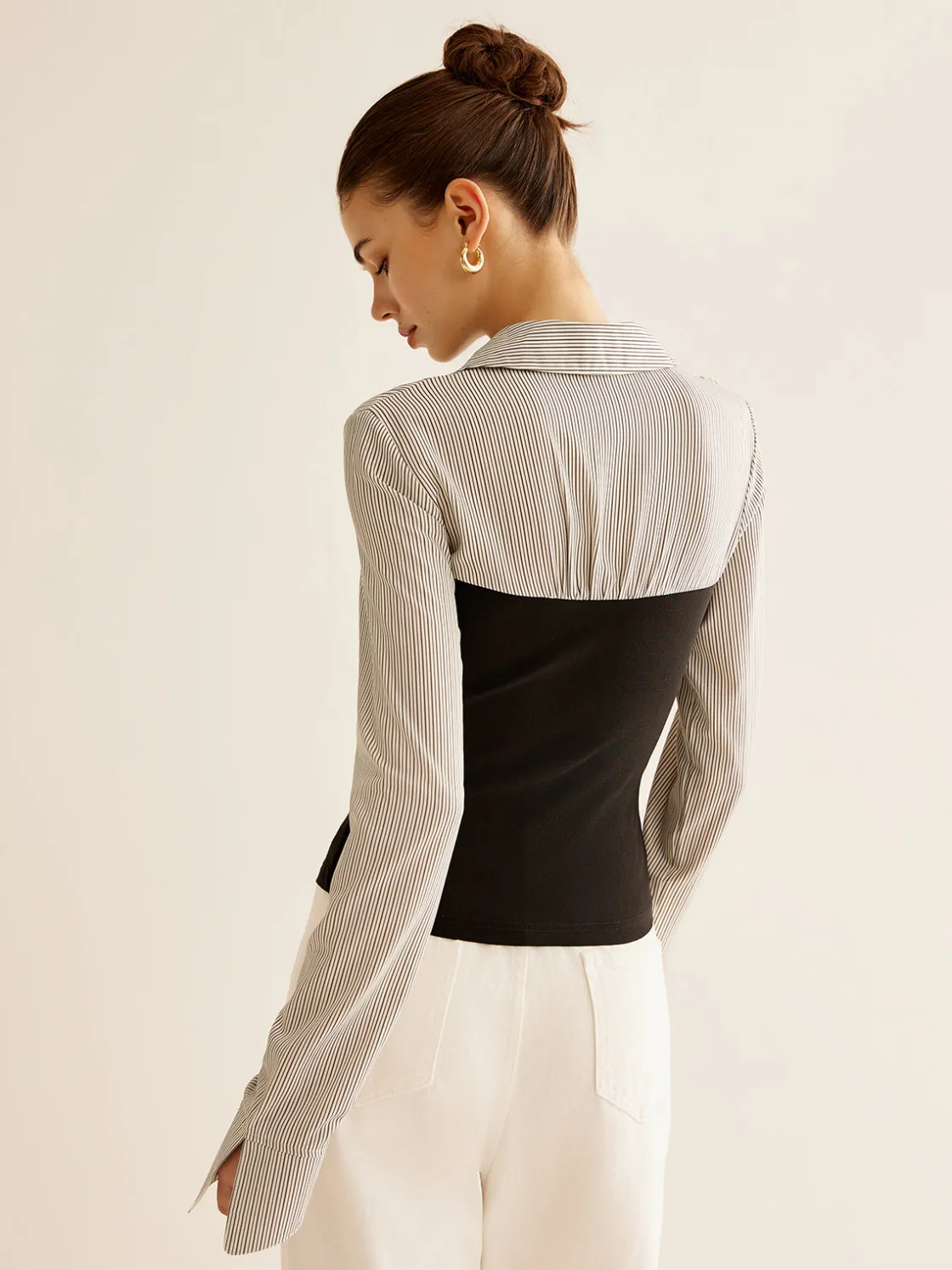 COMMENSE Color Block Panel Polo Blouse* Blouses & Shirts|Tops