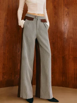 COMMENSE Color Block Plaid Straight Pants* Pants|Matching Sets