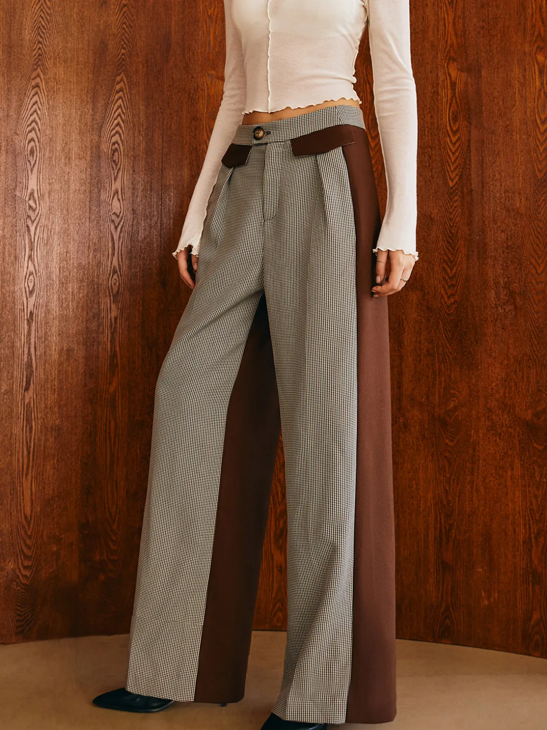 COMMENSE Color Block Plaid Straight Pants* Pants|Matching Sets