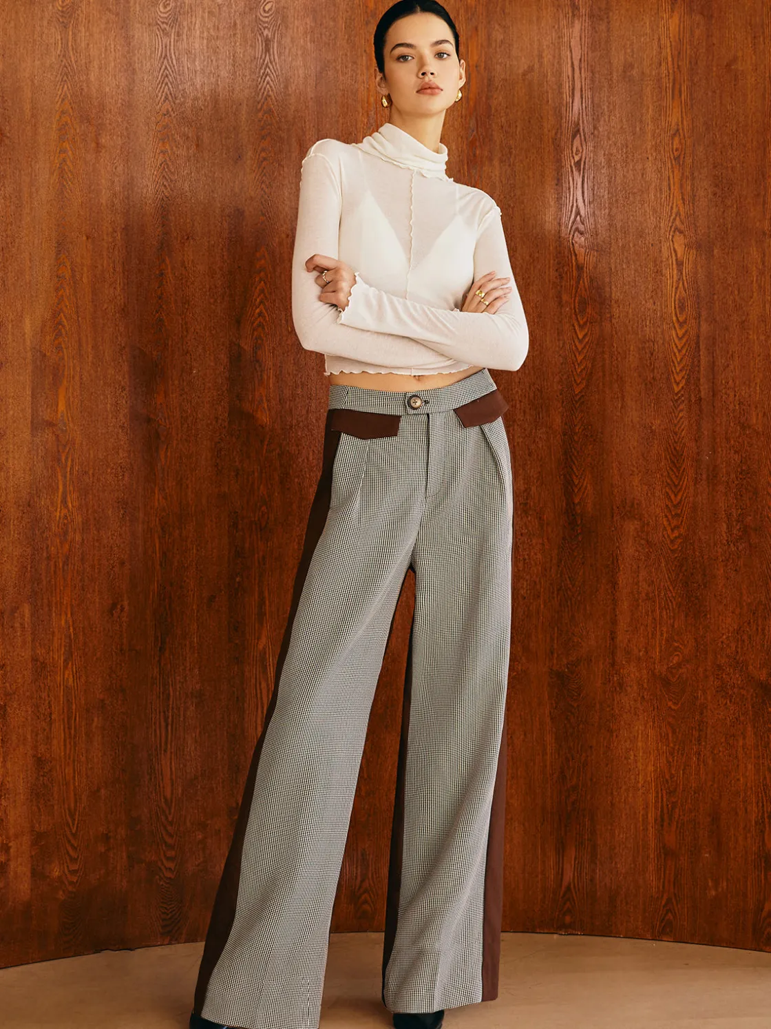 COMMENSE Color Block Plaid Straight Pants* Pants|Matching Sets