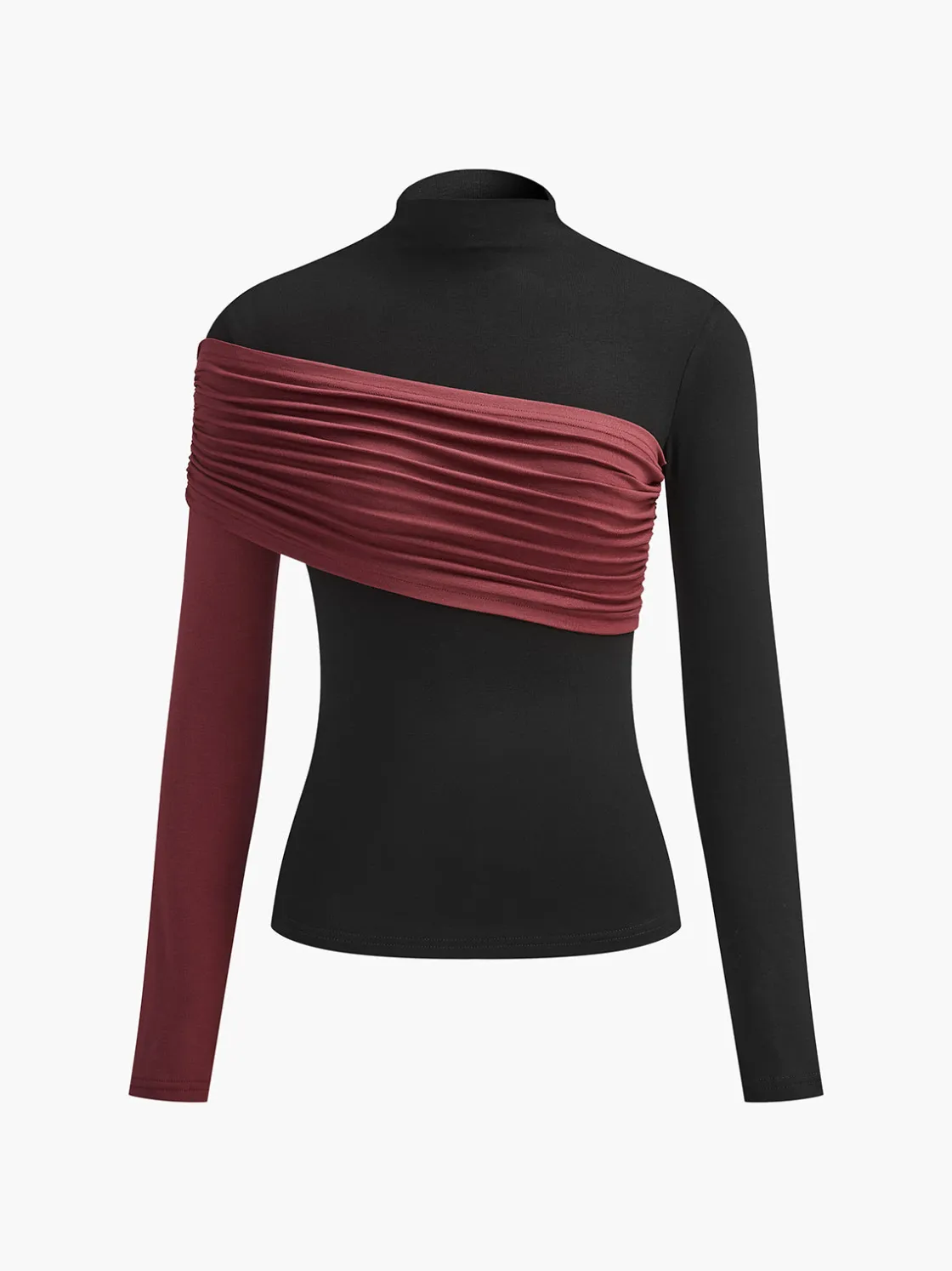 COMMENSE Color Block Pleated Jersey Slim Top* T-shirts|Tops