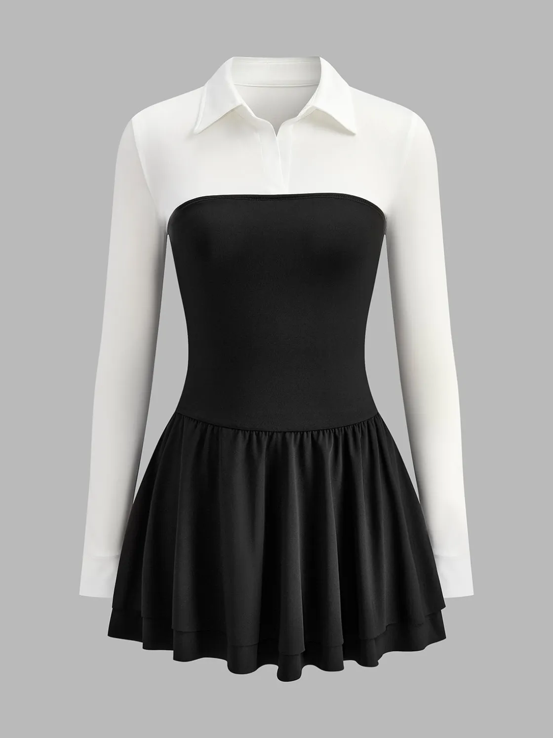 COMMENSE Color Block Pleated Panel Polo Dress* Dresses