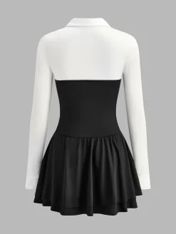 COMMENSE Color Block Pleated Panel Polo Dress* Dresses