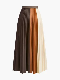 COMMENSE Color Block Pleated Skirt* Skirts|Bottoms
