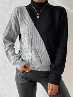 COMMENSE Color Block Pullover Sweater* Sweater Tops|Sweaters & Cardigans