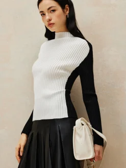 COMMENSE Color Block Ribbed Knit Top* Sweater Tops|Sweaters & Cardigans