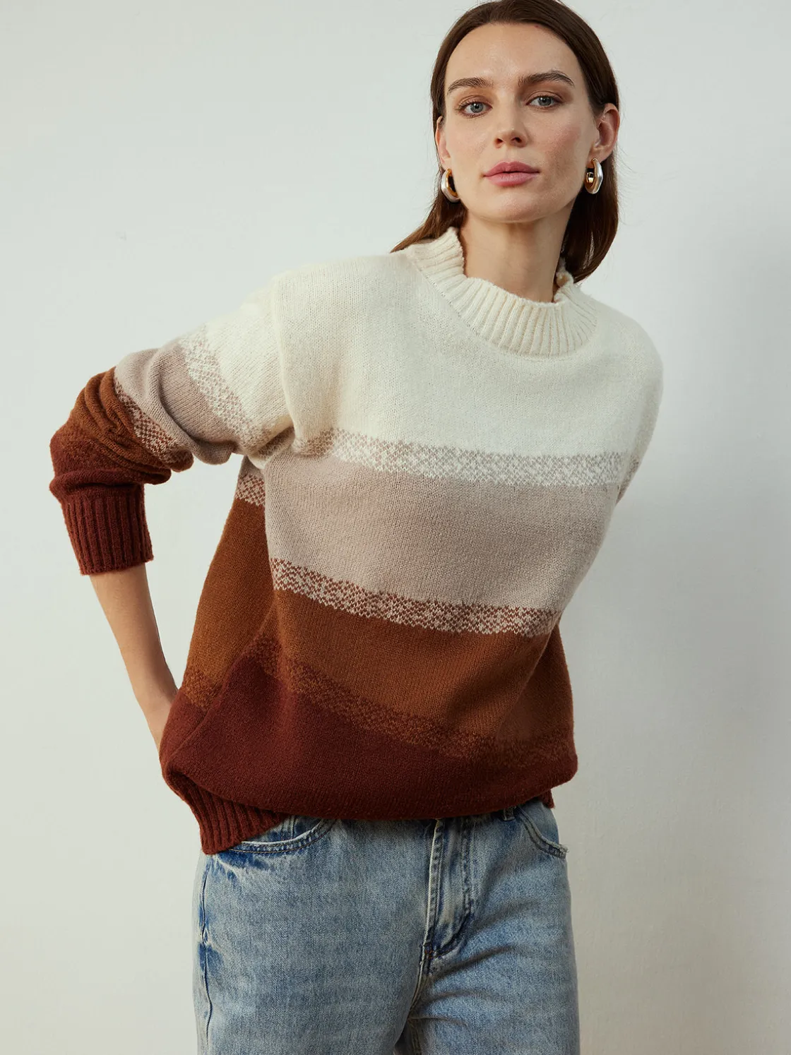 COMMENSE Color Block Shift Pullover Sweater* Sweater Tops|Sweaters & Cardigans