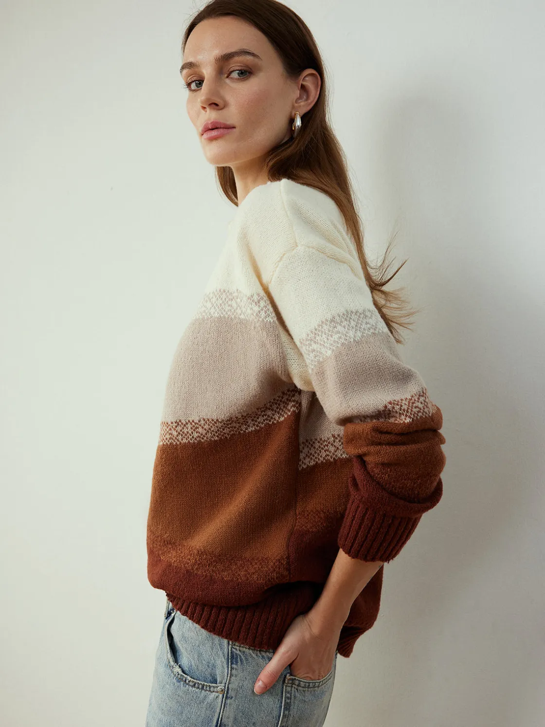 COMMENSE Color Block Shift Pullover Sweater* Sweater Tops|Sweaters & Cardigans
