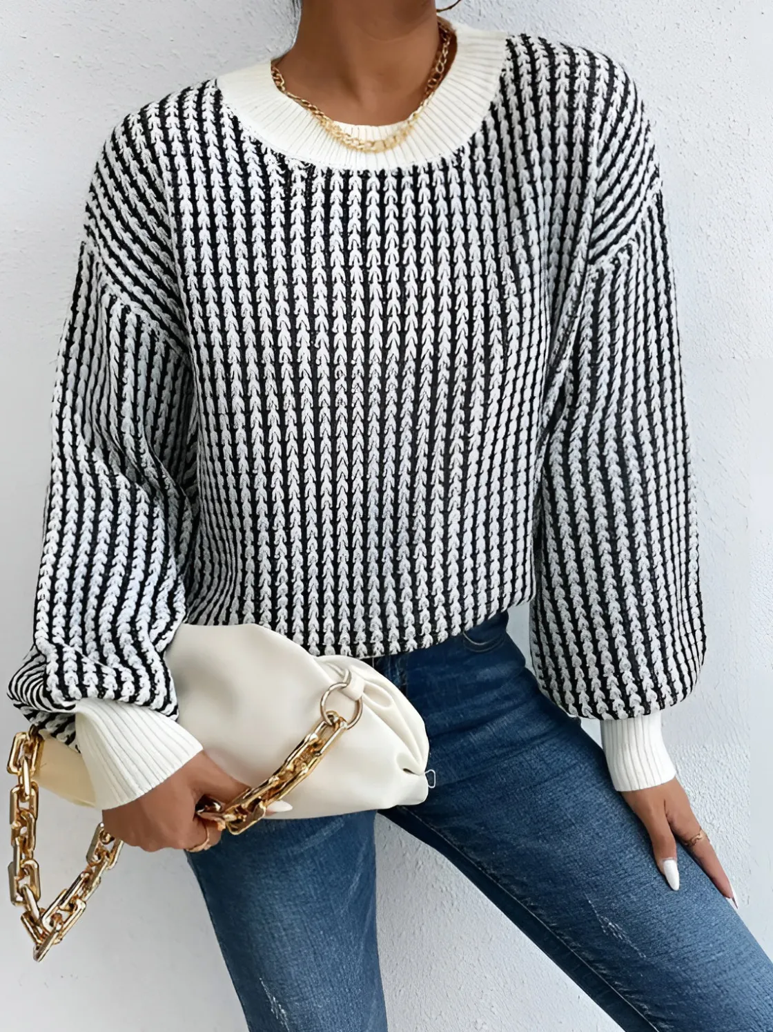 COMMENSE Color Block Striped Knit Top* Sweater Tops|Sweaters & Cardigans