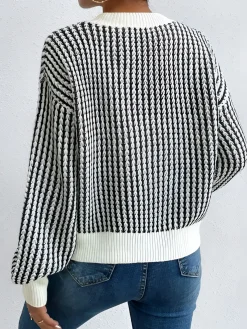 COMMENSE Color Block Striped Knit Top* Sweater Tops|Sweaters & Cardigans
