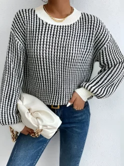 COMMENSE Color Block Striped Knit Top* Sweater Tops|Sweaters & Cardigans